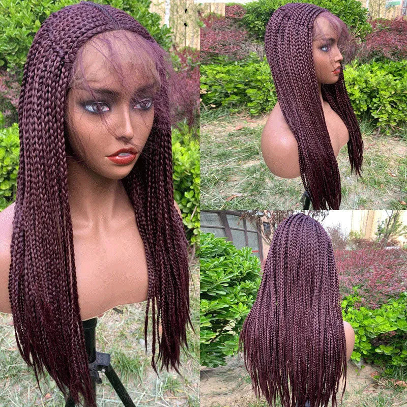 13x6 lace front braided wig in black, 24 inch length, synthetic fibre with three braids