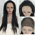 13x6 lace front braided wig in black, 24 inch length, synthetic fibre with three braids