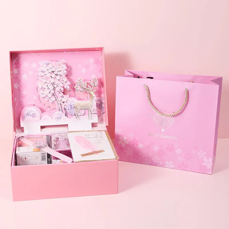 Blue stationery set gift box with three-dimensional design and Pegasus Starry Sky theme for students.