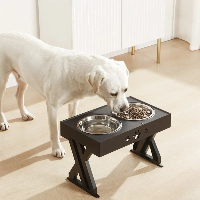 Black folding pet bowl made of plastic and stainless steel for dogs, collapsed for storage