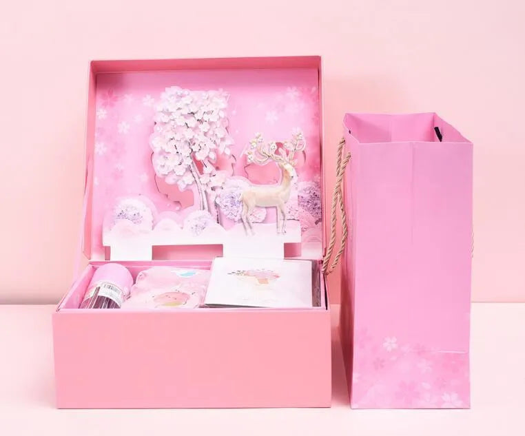Blue stationery set gift box with three-dimensional design and Pegasus Starry Sky theme for students.
