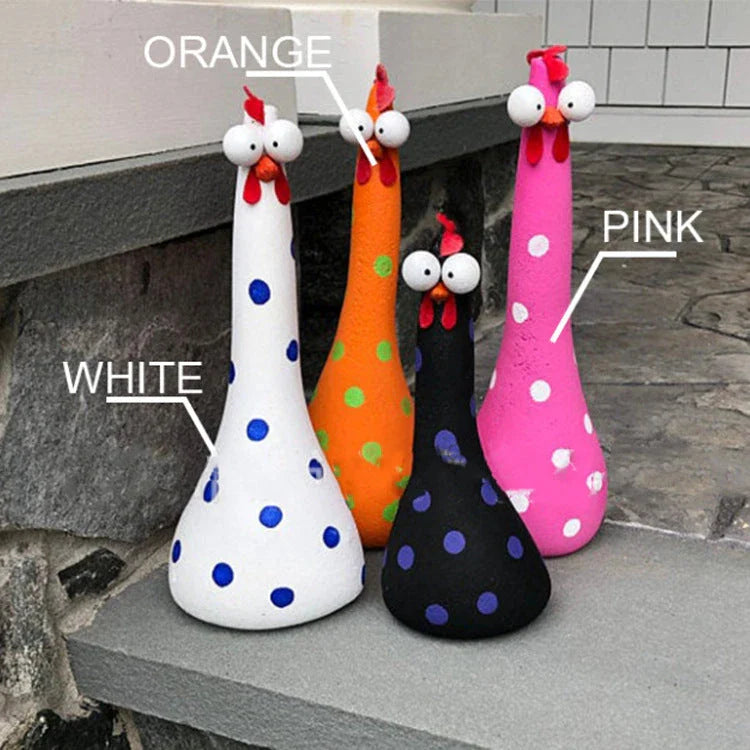 Colorful chicken statues made of durable resin, perfect for adding whimsical charm to your garden, yard, or outdoor living space