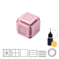 Six-sided self-inking Tianzi grid seal for teachers in pink and blue with red or black ink.