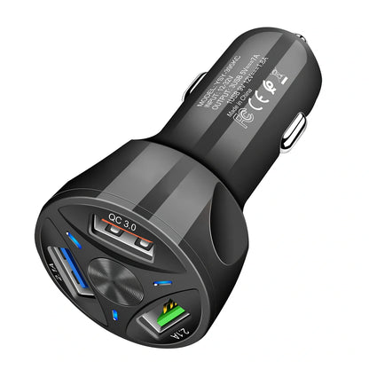 Black 45W mini USB car charger, 70x40mm size, for phone fast charging in vehicle socket