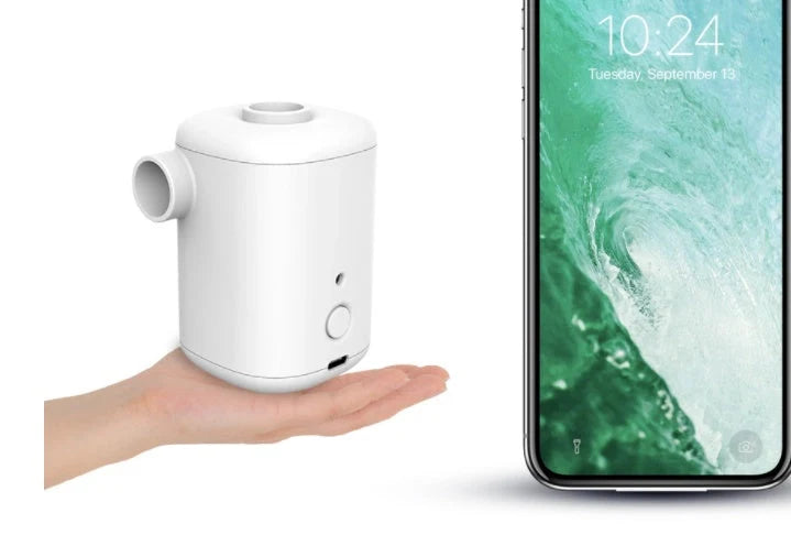 Mini electric inflator for quick inflation of swimming rings and inflatables