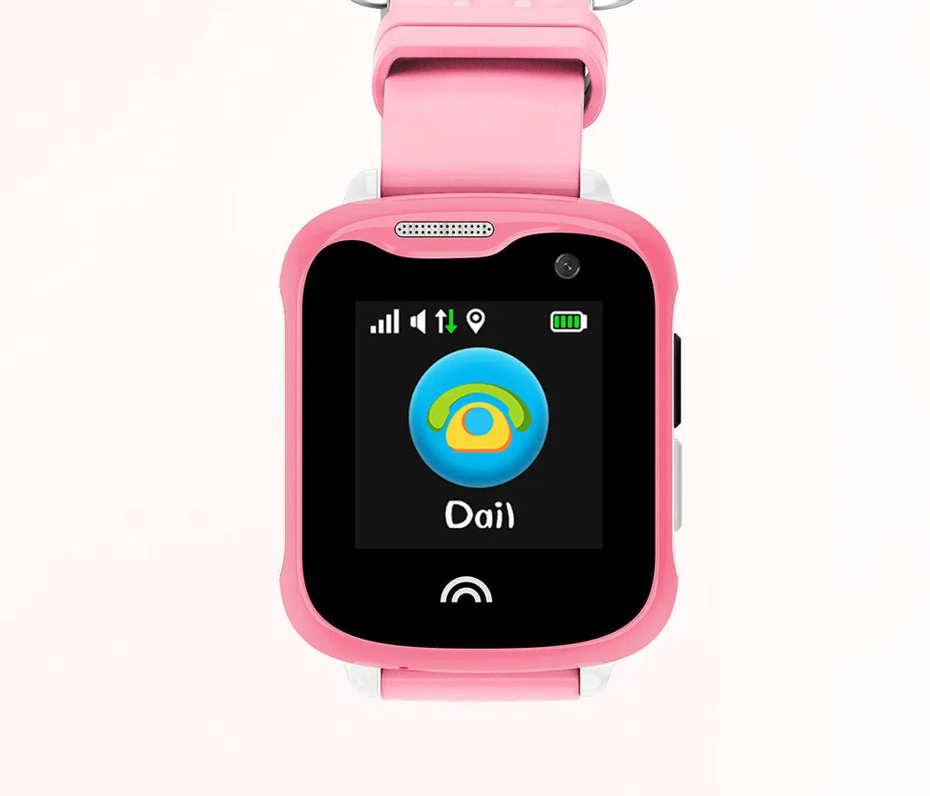 Children's waterproof touch screen smart watch with silicone strap in black, blue, or pink