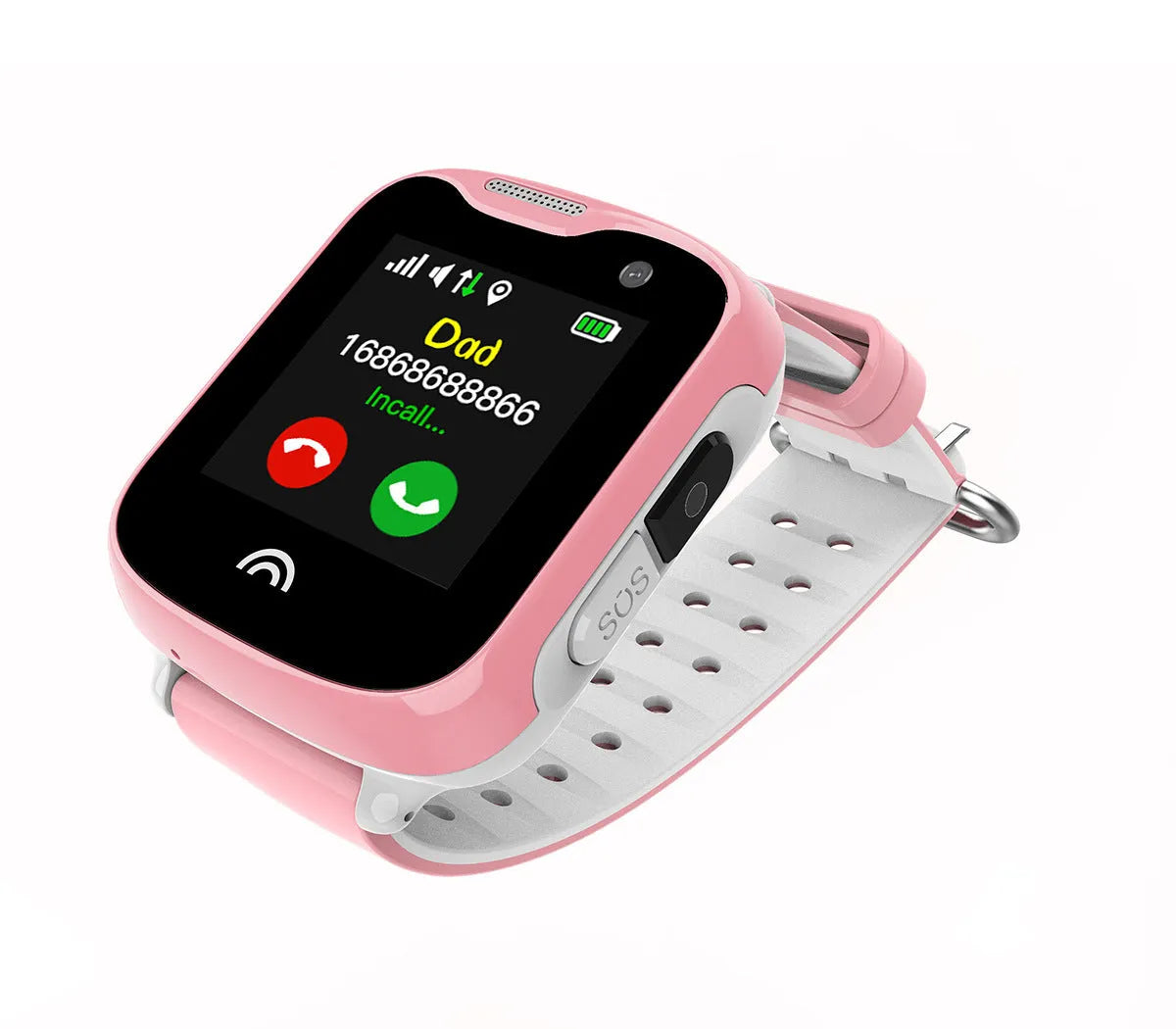 Children's waterproof touch screen smart watch with silicone strap in black, blue, or pink