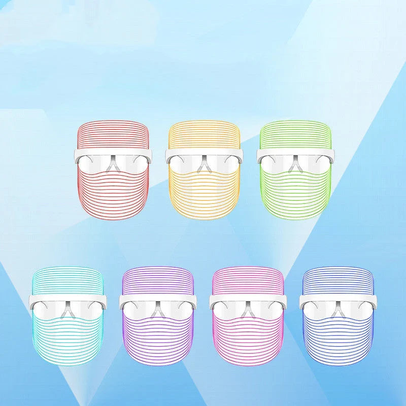7 Colour LED Mask for skin rejuvenation with red, blue, and yellow light therapy options