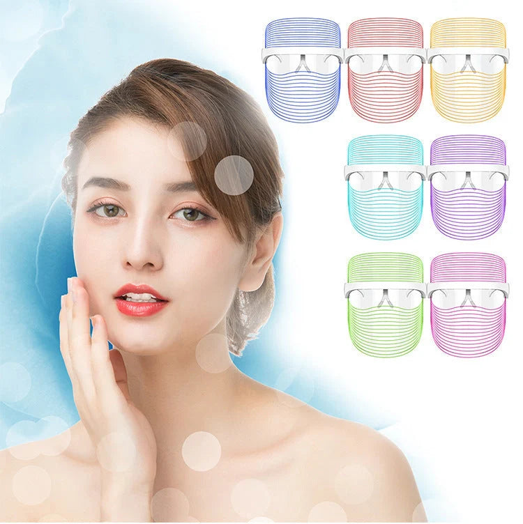 7 Colour LED Mask for skin rejuvenation with red, blue, and yellow light therapy options