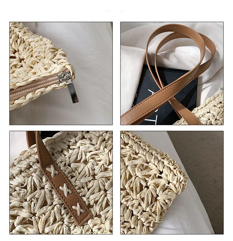 Hand-knitted Korean-style one-shoulder armpit bag with magnetic buckle in beige and khaki