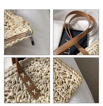 Hand-knitted Korean-style one-shoulder armpit bag with magnetic buckle in beige and khaki