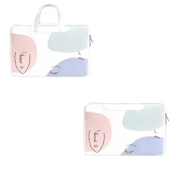 Blue PU leather laptop bag for girls with a zipper and soft handle, sized for 15.6-inch notebooks.