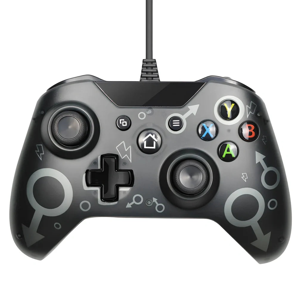 Black wired USB controller for Xbox One and PC with 2M cable and analog triggers, plug-and-play compatible