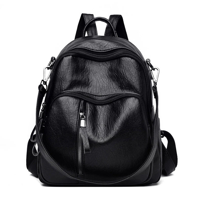 Stylish PU backpack in black, red, and blue colours with a sleek, square silhouette and multiple interior compartments