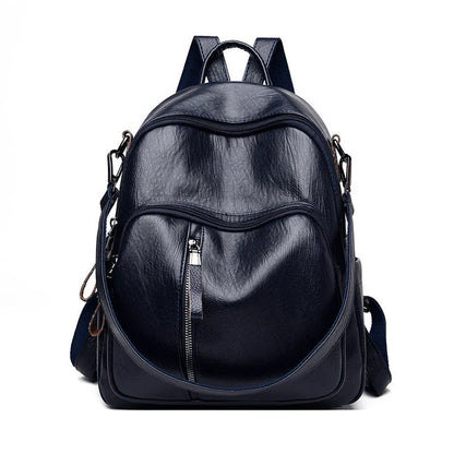 Stylish PU backpack in black, red, and blue colours with a sleek, square silhouette and multiple interior compartments