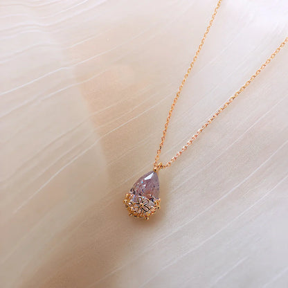 Women's adjustable crystal water drop pendant necklace with 21-50cm chain and silver gold plating options