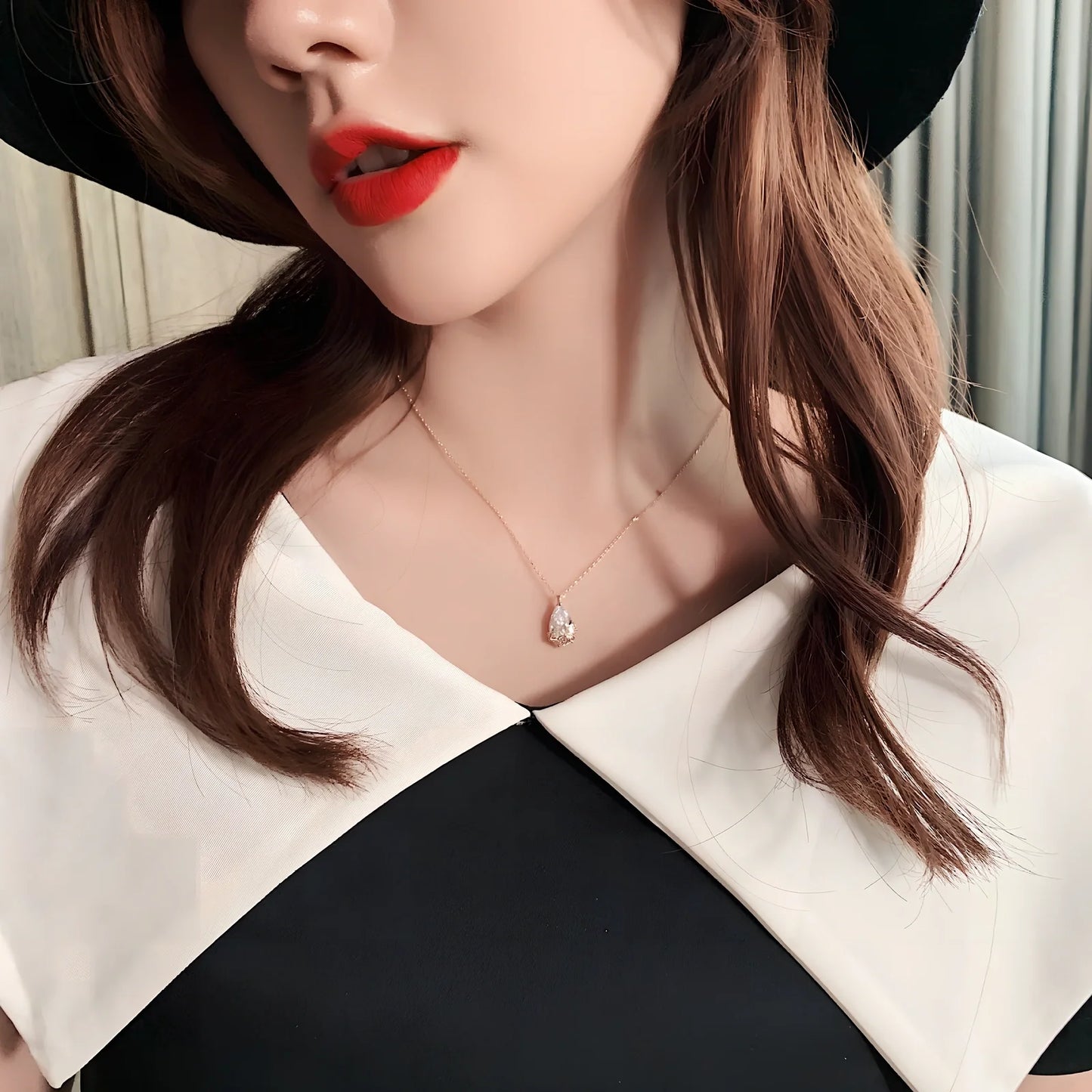 Women's adjustable crystal water drop pendant necklace with 21-50cm chain and silver gold plating options