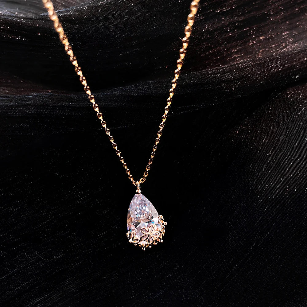 Women's adjustable crystal water drop pendant necklace with 21-50cm chain and silver gold plating options
