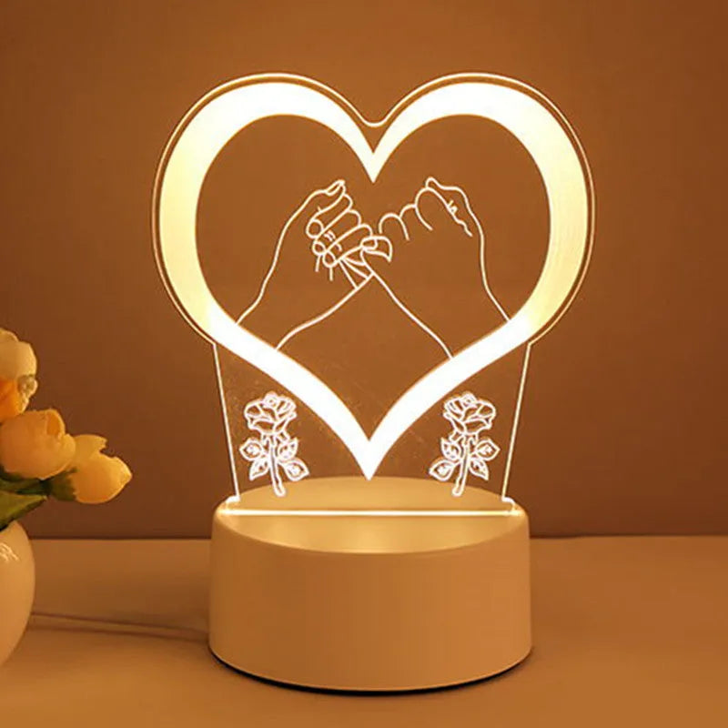 3D acrylic USB LED night light with warm white illumination and projection function in a love balloon style