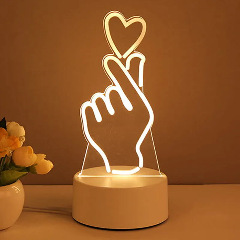 3D acrylic USB LED night light with warm white illumination and projection function in a love balloon style