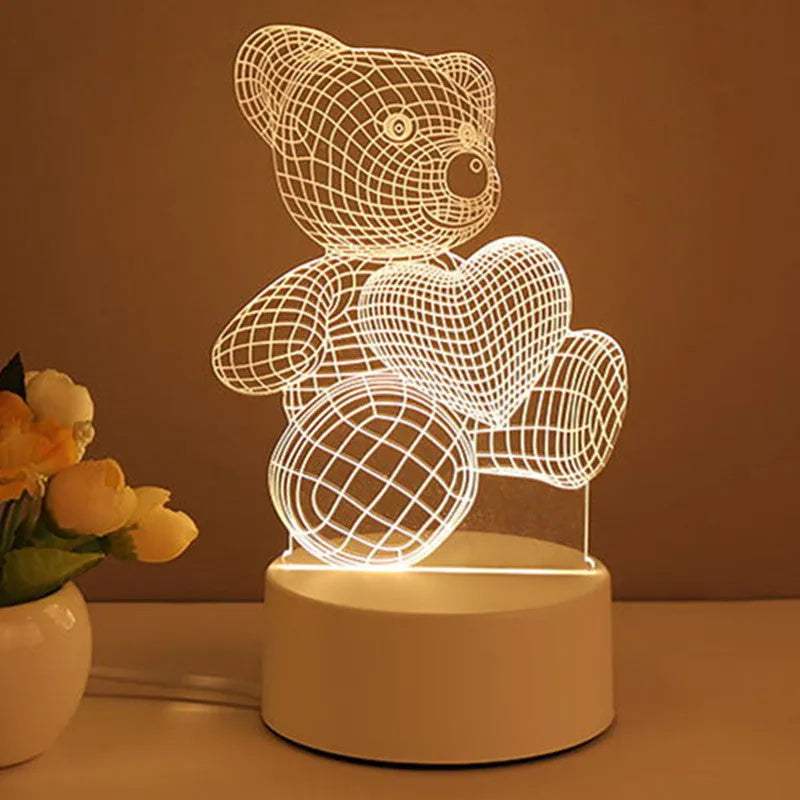 3D acrylic USB LED night light with warm white illumination and projection function in a love balloon style