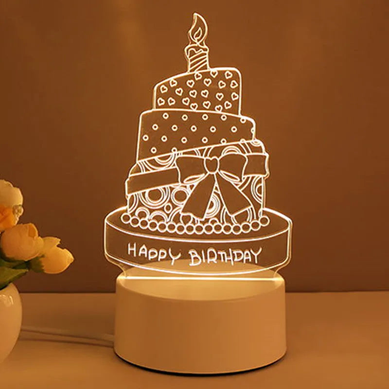 3D acrylic USB LED night light with warm white illumination and projection function in a love balloon style