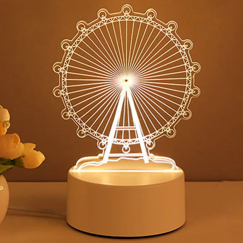 3D acrylic USB LED night light with warm white illumination and projection function in a love balloon style
