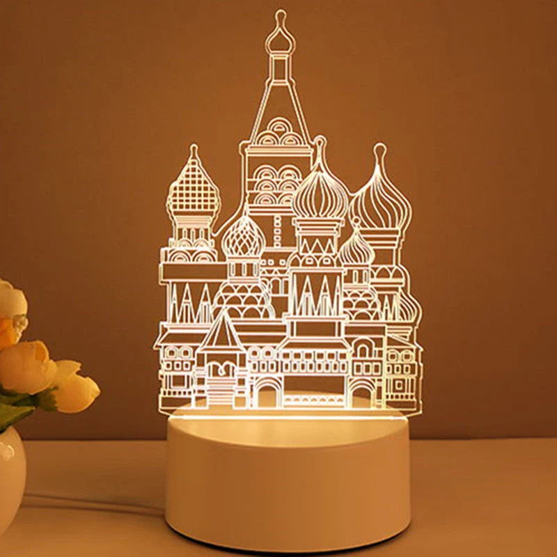 3D Acrylic LED Night Light with various designs for room decor
