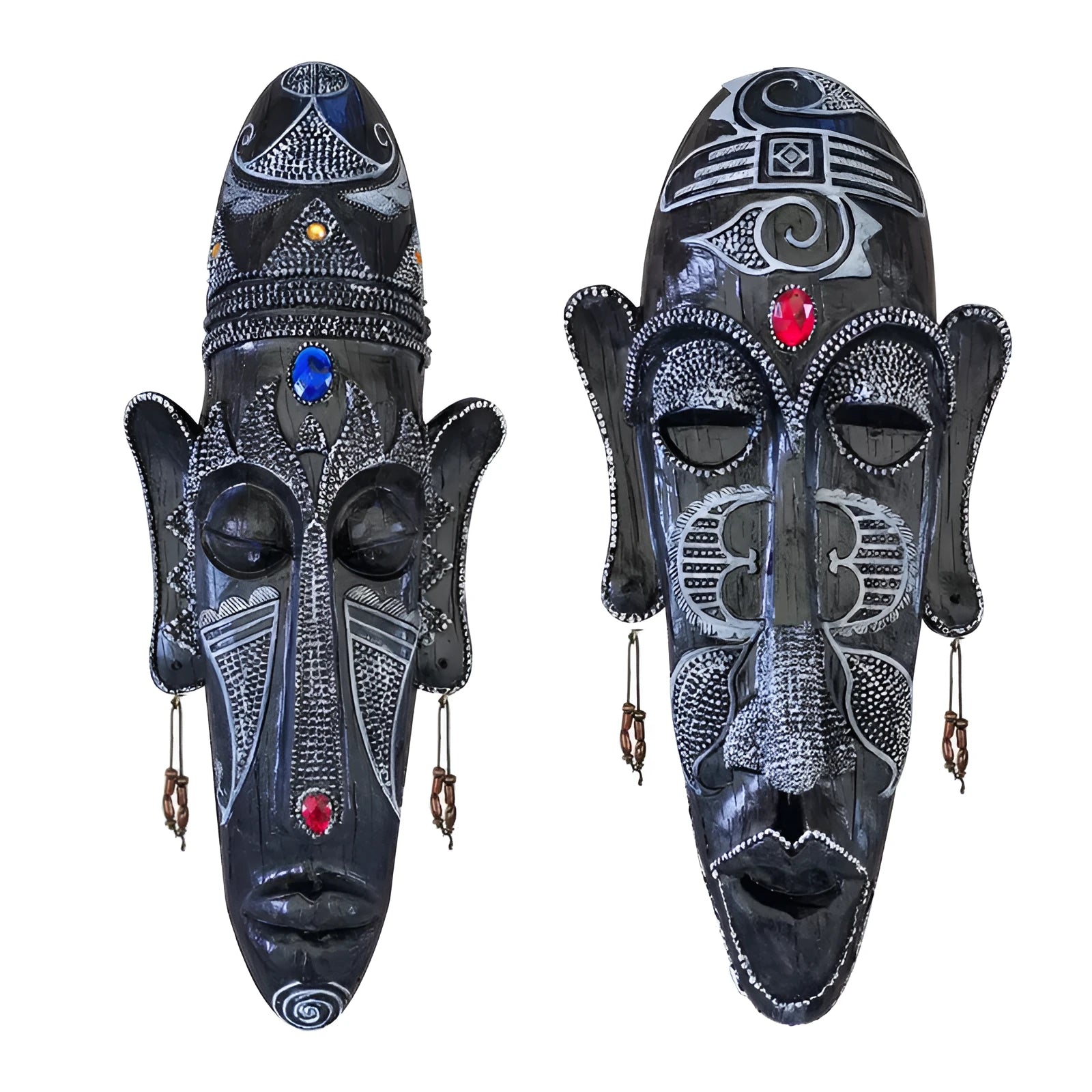 Aqumotic large African tribal mask wall decor in black resin, 14 inches tall