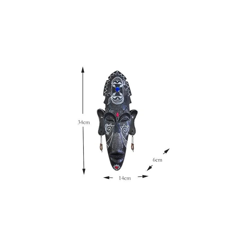 Aqumotic large African tribal mask wall decor in black resin, 14 inches tall