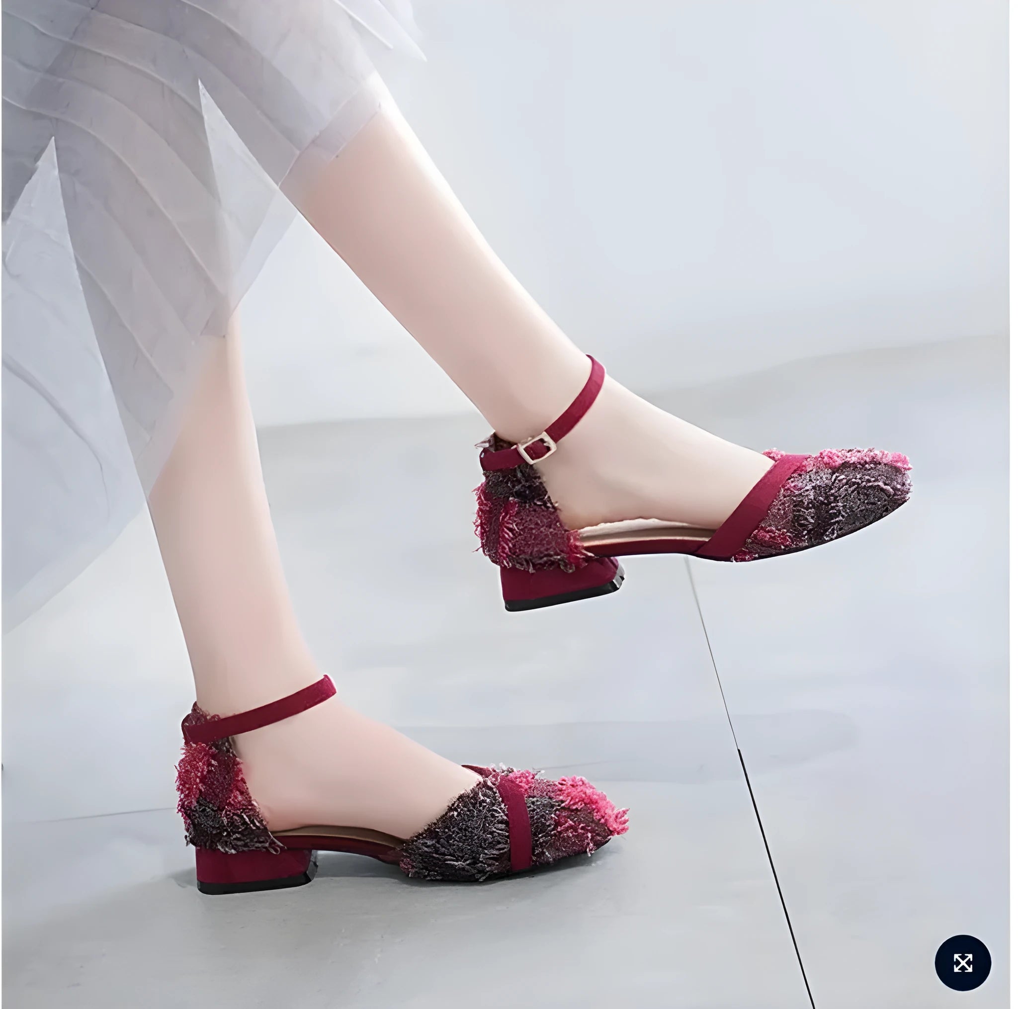 Women's apricot suede low-heel flats with an ankle strap in D'Orsay style on a white background.