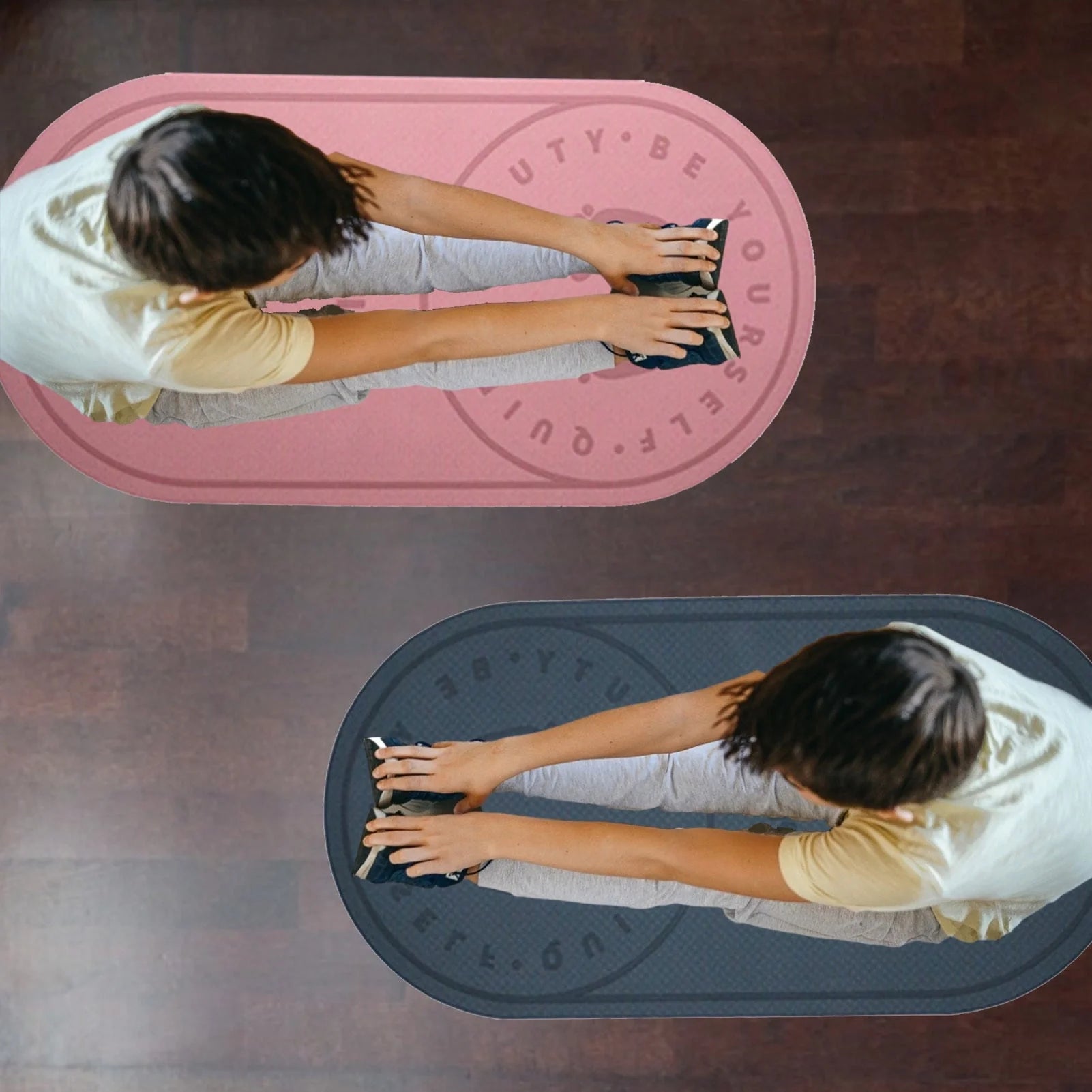 Double-sided TPE skipping mat in grey and pink, featuring anti-skid and shock-absorbing properties
