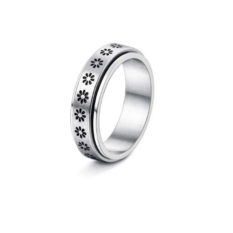 Stainless steel spinner ring with moon and stars design for anxiety relief