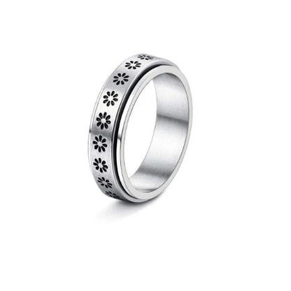 Stainless steel rotatable spinner ring with moon and stars design for stress relief