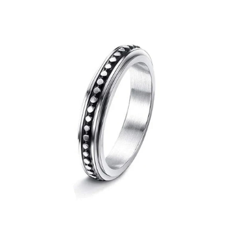 Stainless steel spinner ring with moon and stars design for anxiety relief