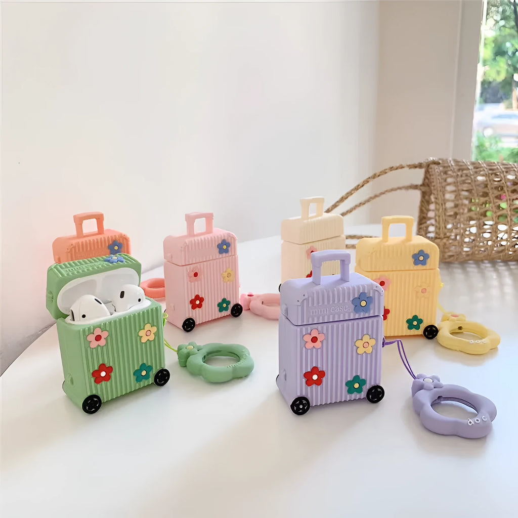 Silicone flip protective case for Apple AirPods in pink, purple, white, green, orange, and yellow colour options