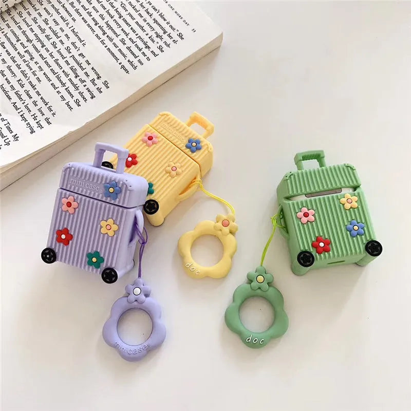 Silicone flip protective case for Apple AirPods in pink, purple, white, green, orange, and yellow colour options