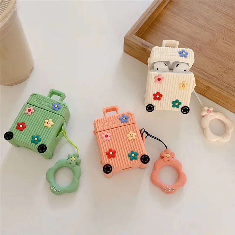 Silicone flip protective case for Apple AirPods in pink, purple, white, green, orange, and yellow colour options