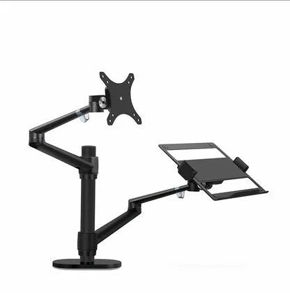 Aluminium multifunction desk laptop stand in black with column bar and full-motion joints