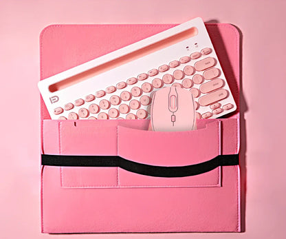 Pink wireless Bluetooth keyboard and mouse set with storage bag, 28cm keyboard and 60g ergonomic mouse