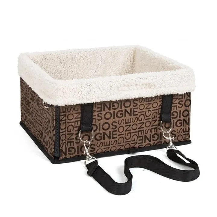 Pet car bag for small dogs and cats, waterproof foldable frame, beige colour, lamb wool lining