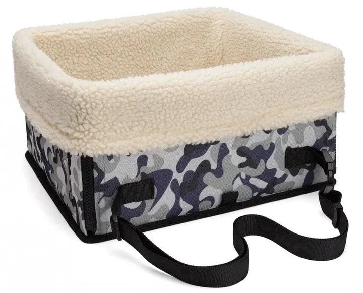 Pet car bag for small dogs and cats, waterproof foldable frame, beige colour, lamb wool lining