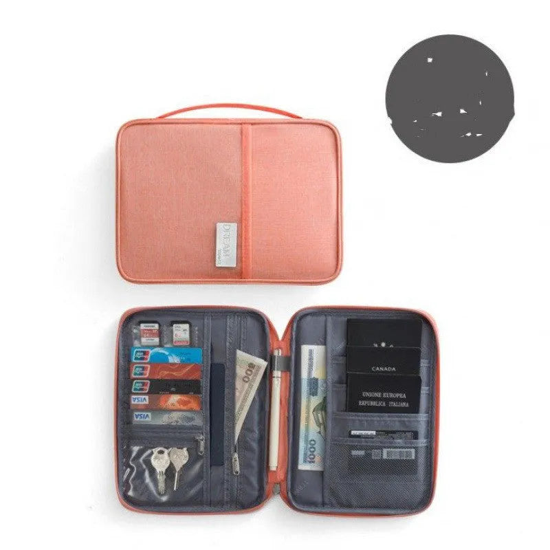 Cationic travel passport cover in black colour showing small and large size options for document organisation