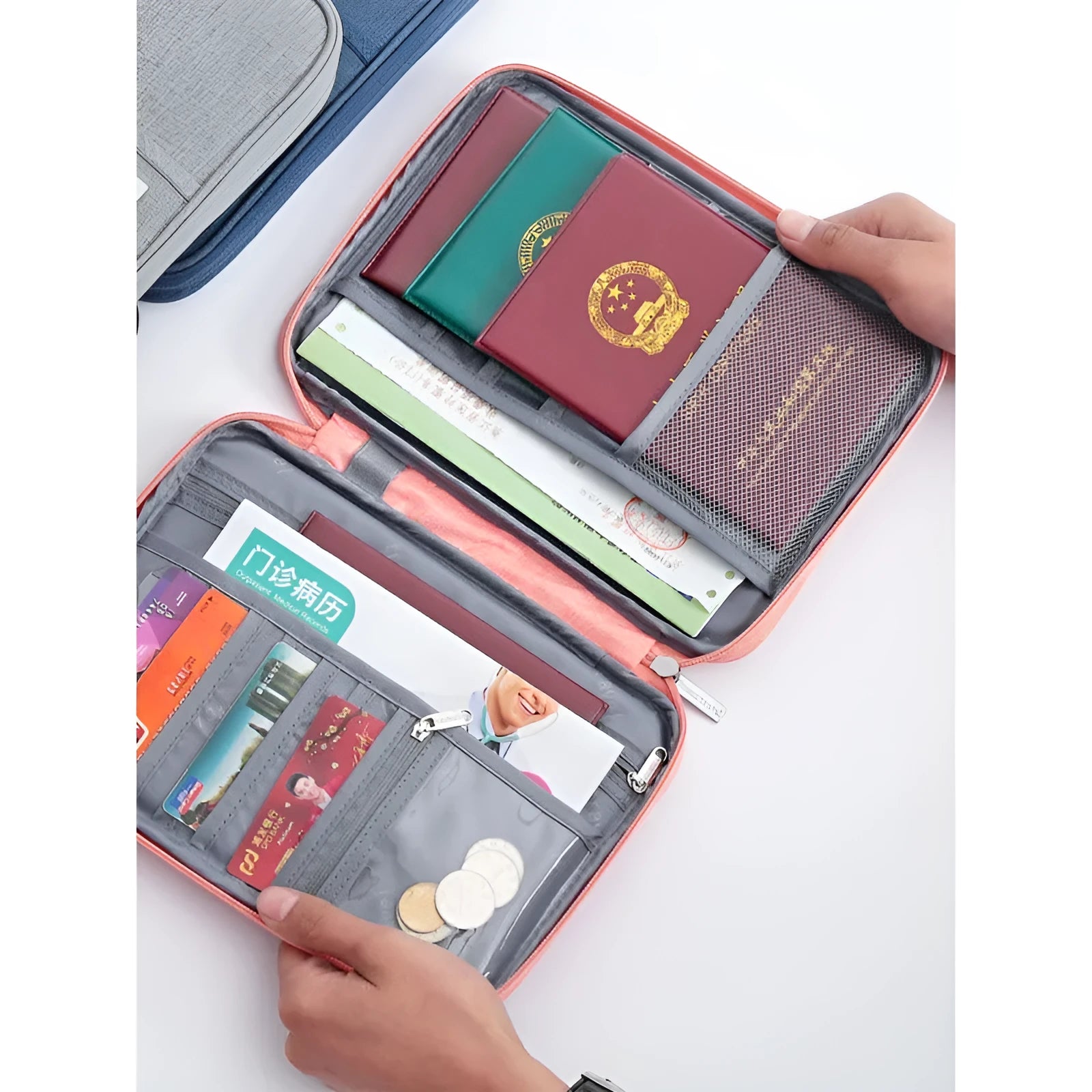 Cationic travel passport cover in black colour showing small and large size options for document organisation