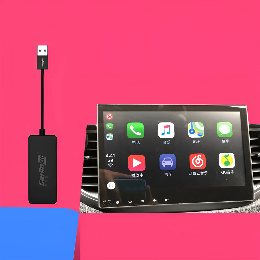 Android Auto Carplay module in black ABS plastic with USB cable, size 32x90x13mm