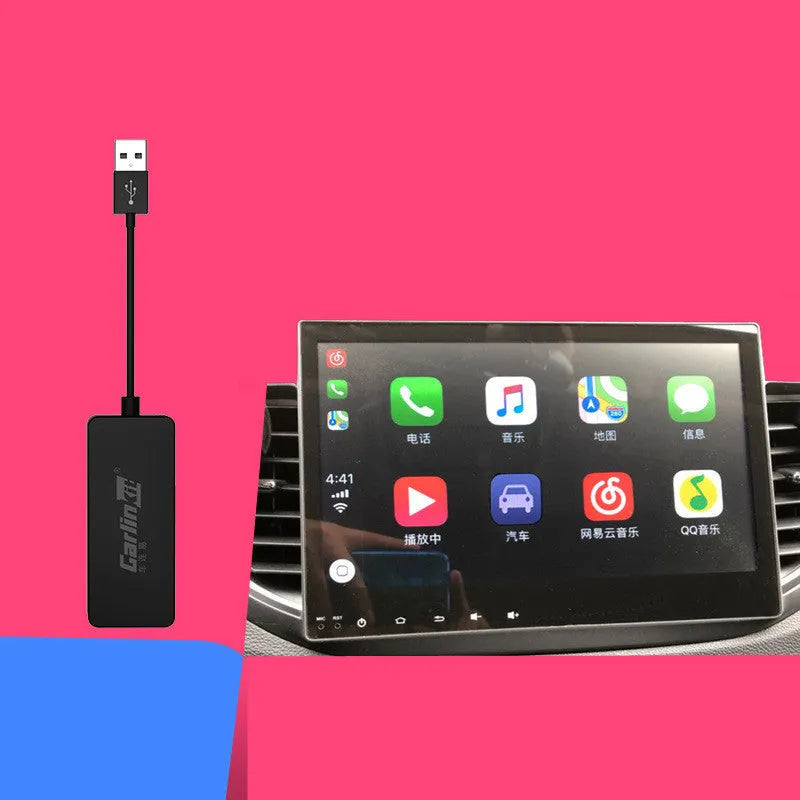 Android Auto Carplay module in black ABS plastic with USB cable, size 32x90x13mm