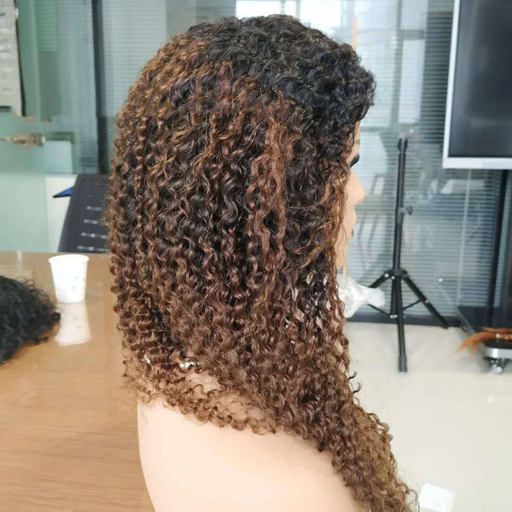 30-inch ombre kinky curly human hair wig with 4x4 lace front showing natural hairline