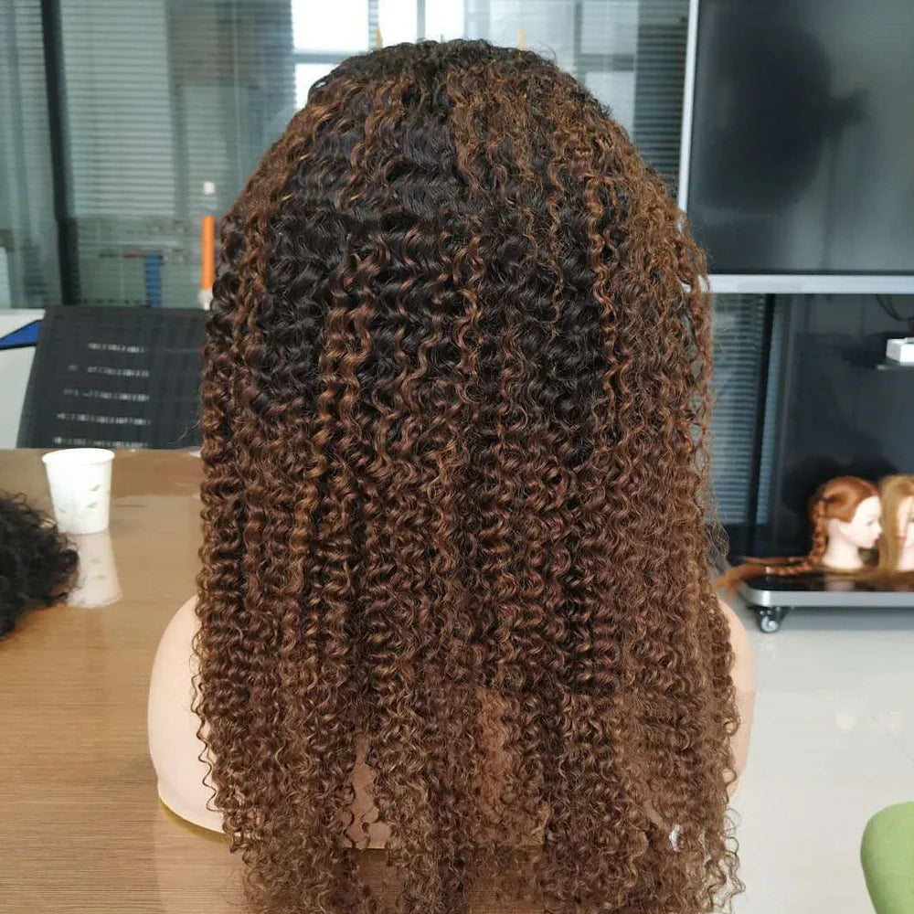 30-inch ombre kinky curly human hair wig with 4x4 lace front showing natural hairline