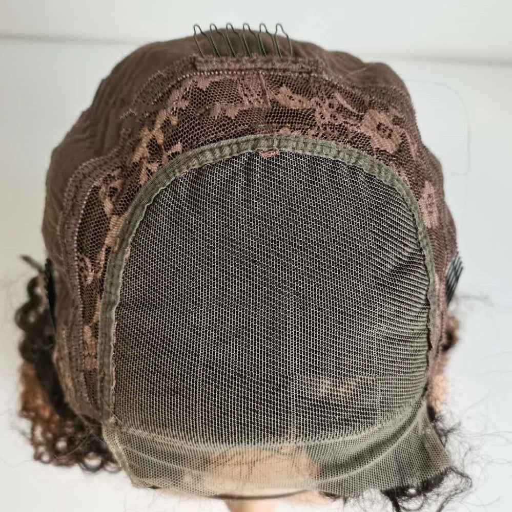 30-inch ombre kinky curly human hair wig with 4x4 lace front showing natural hairline