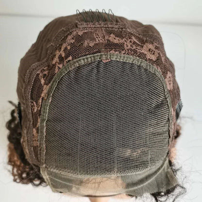 30-inch ombre kinky curly human hair wig with 4x4 lace front showing natural hairline